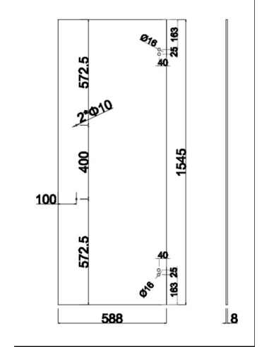 Vitre de porte 1545x588x8 mm – CH SN-GSH1400 / P 400 mm – Verre trempé