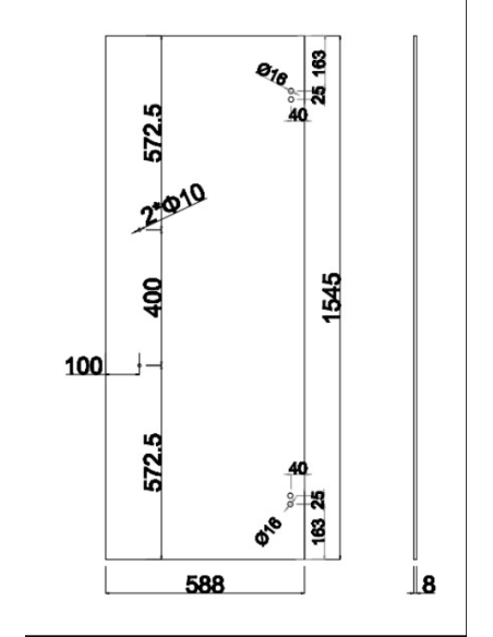 Deurglas 1545x588x8 mm – CH SN-GSH1400 / P 400 mm – Gehard glas