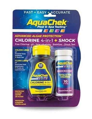 Bandelettes d'Analyse Aquachek chlorin 4 en 1+ Shock