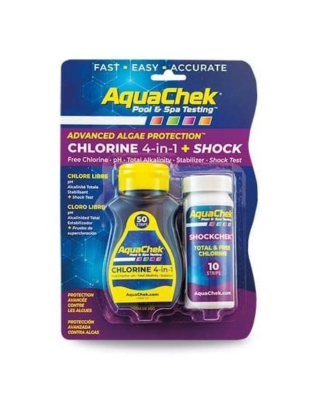 Analysestrookjes Aquachek: Chloor 4-in-1 + schok