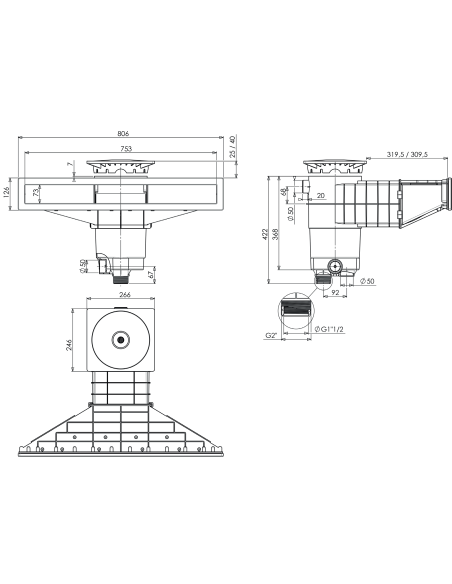Skimmer design A800 Gris clair (béton/liner)