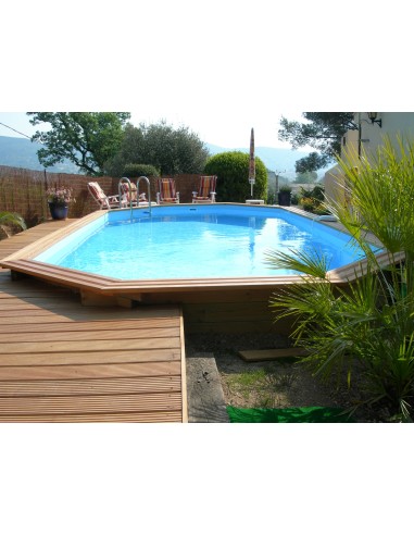 Piscine bois octogonale allongée Mister-Wood 350 x 700 x 130 cm