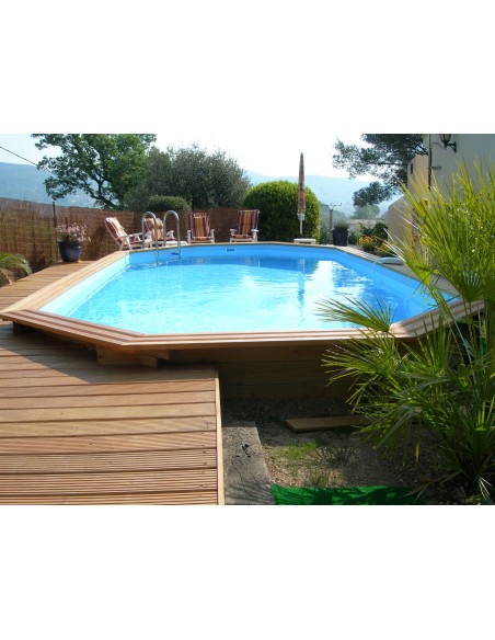 Piscine bois octogonale allongée Mister-Wood 350 x 700 x 130 cm