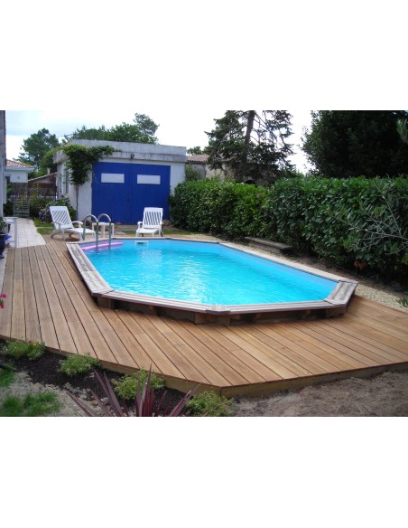 Piscine bois octogonale allongée Mister-Wood 350 x 700 x 130 cm