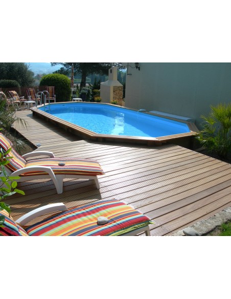 Piscine bois octogonale allongée Mister-Wood 350 x 700 x 130 cm